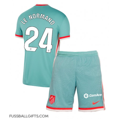 Atletico Madrid Robin Le Normand #24 Fußballbekleidung Auswärtstrikot Kinder 2024-25 Kurzarm (+ kurze hosen)